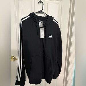 Adidas Black Full-Zip Hoodie with White Logo Mens